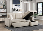 Homelegance 9649BE-SC 2 pc Rhett beige corduroy fabric sectional sofa reversible storage chaise and pop up sleep area