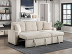 Homelegance 9649BE-SC 2 pc Rhett beige corduroy fabric sectional sofa reversible storage chaise and pop up sleep area