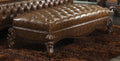 Acme 96539 Versailles cherry oak finish wood 2 tone light brown faux leather button tufted bench
