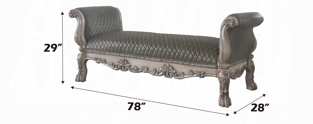 Acme 96590 Dresden vintage bone finish wood faux leather button tufted bedroom entry bench