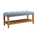 Acme 96684 Ivy bronx laderas charla oak finish wood blue padded seat bedroom entry storage bench with lower shelf