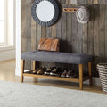 Acme 96686 Charla oak finish wood gray padded seat bedroom entry shoe storage bench with lower shelf