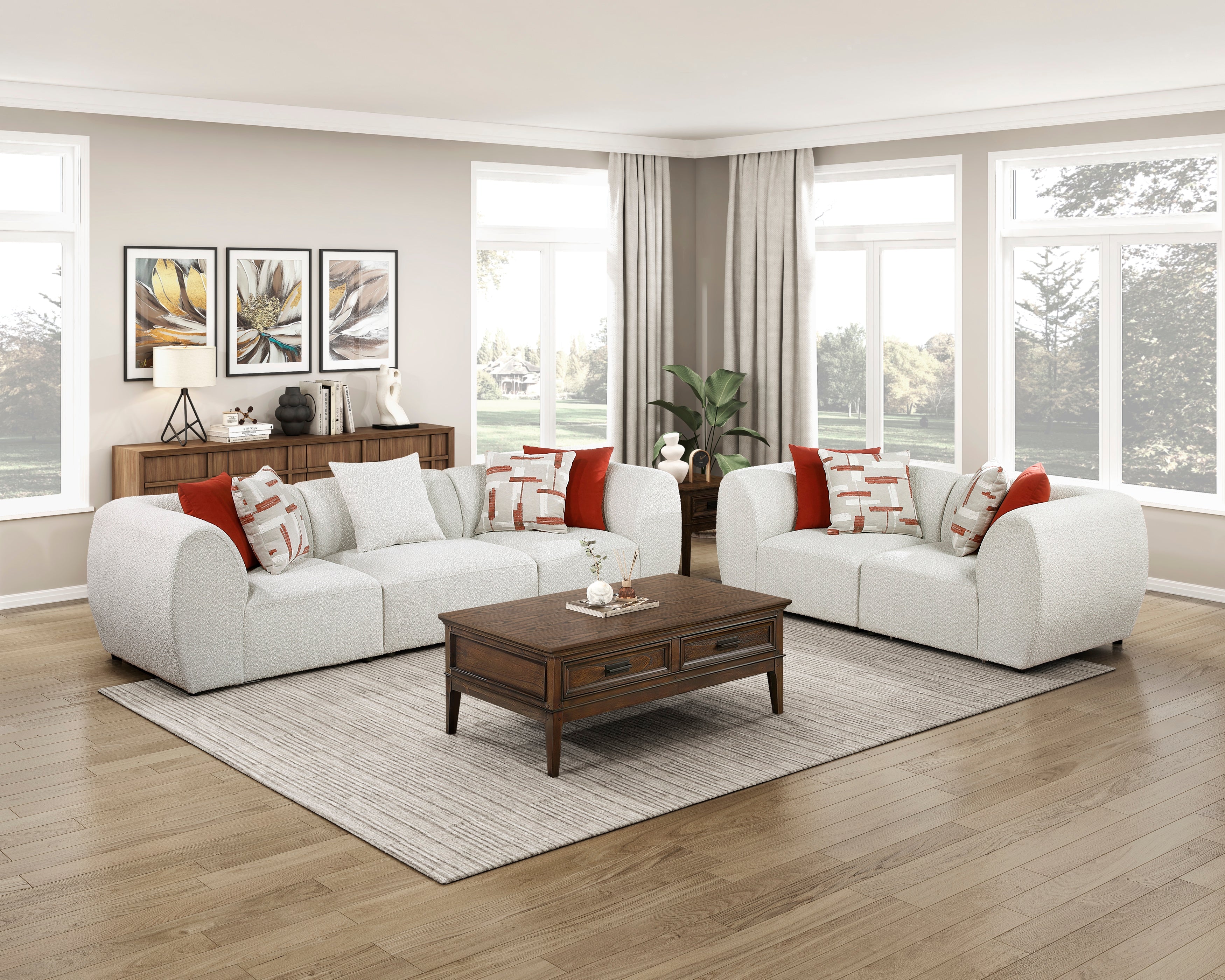 Homelegance 9669CN-73CR4AC  7 pc Traverse beige teddy bear boucle fabric modular sectional sofa rounded arms