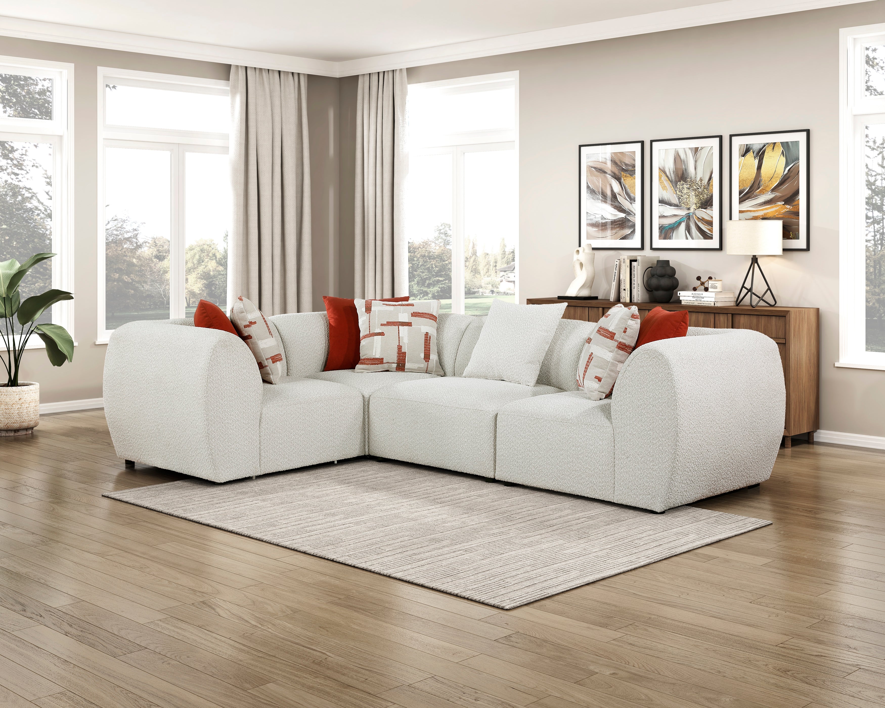 Homelegance 9669CN-73CR4AC  7 pc Traverse beige teddy bear boucle fabric modular sectional sofa rounded arms