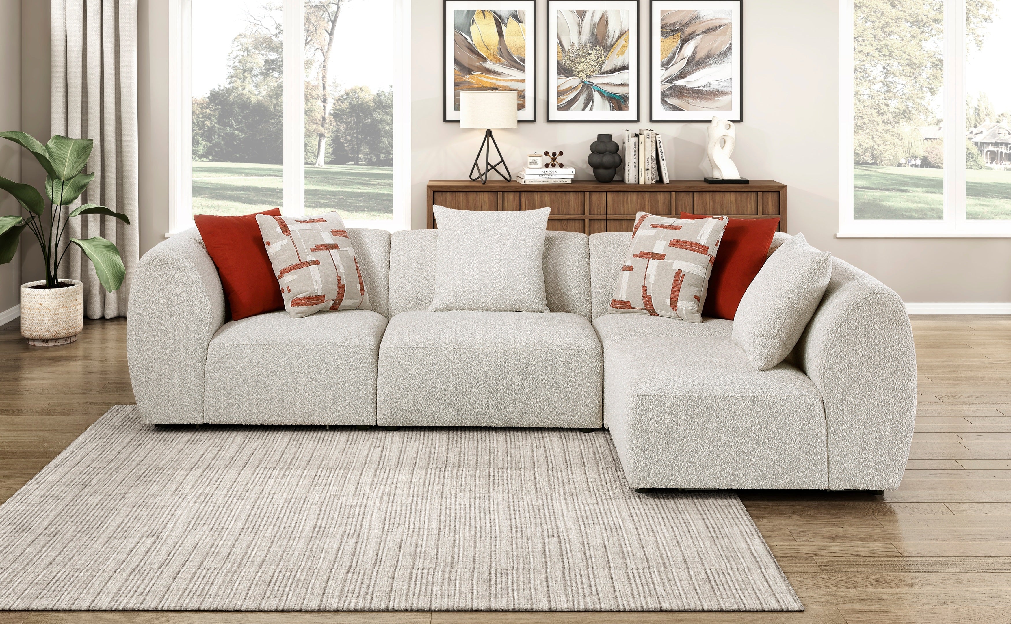 Homelegance 9669CN-73CR4AC  7 pc Traverse beige teddy bear boucle fabric modular sectional sofa rounded arms