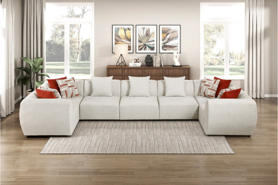 Homelegance 9669CN-73CR4AC  7 pc Traverse beige teddy bear boucle fabric modular sectional sofa rounded arms