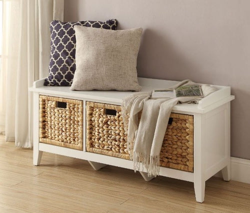 Acme 96759 Red barrel studio aastha white finish wood bedroom entry storage bench with basket look drawers