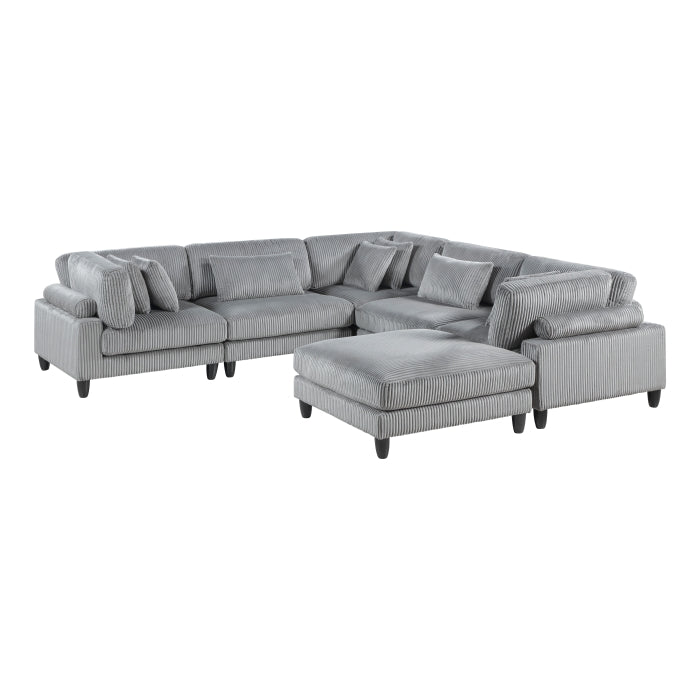Homelegance 9688GY-63CR2ACOT  6 pc Robstown grey textured microfiber fabric modular sectional sofa with ottoman and wood legs