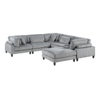 Homelegance 9688GY-63CR2ACOT  6 pc Robstown grey textured microfiber fabric modular sectional sofa with ottoman and wood legs