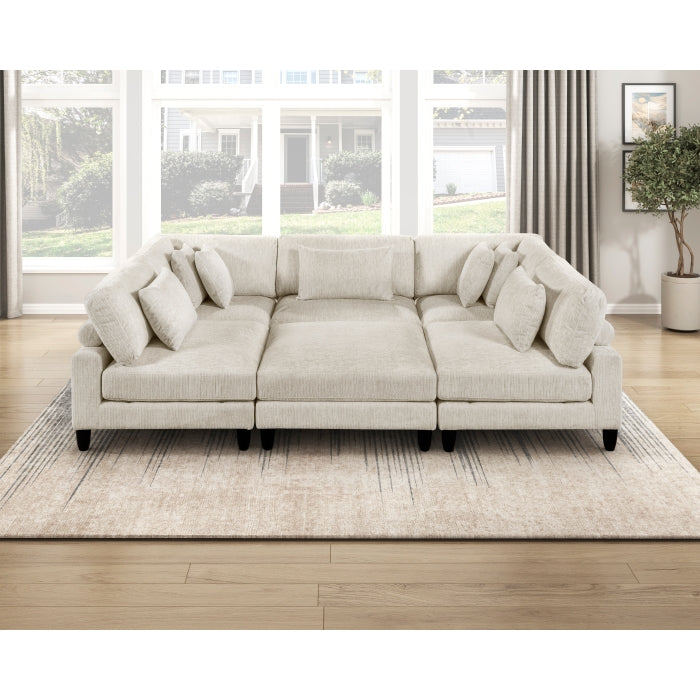Homelegance 9688NBE-63CR2ACOT  6 pc Robstown beige textured microfiber fabric modular sectional sofa with ottoman and wood legs