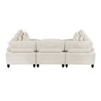 Homelegance 9688NBE-63CR2ACOT  6 pc Robstown beige textured microfiber fabric modular sectional sofa with ottoman and wood legs