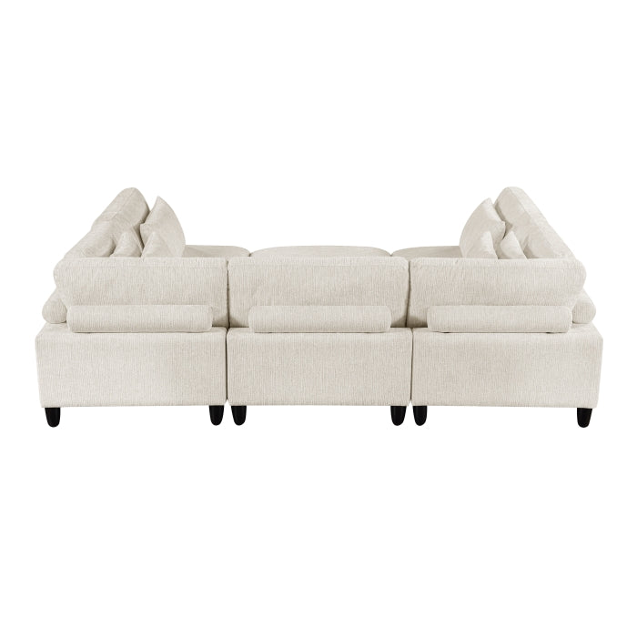 Homelegance 9688NBE-63CR2ACOT  6 pc Robstown beige textured microfiber fabric modular sectional sofa with ottoman and wood legs