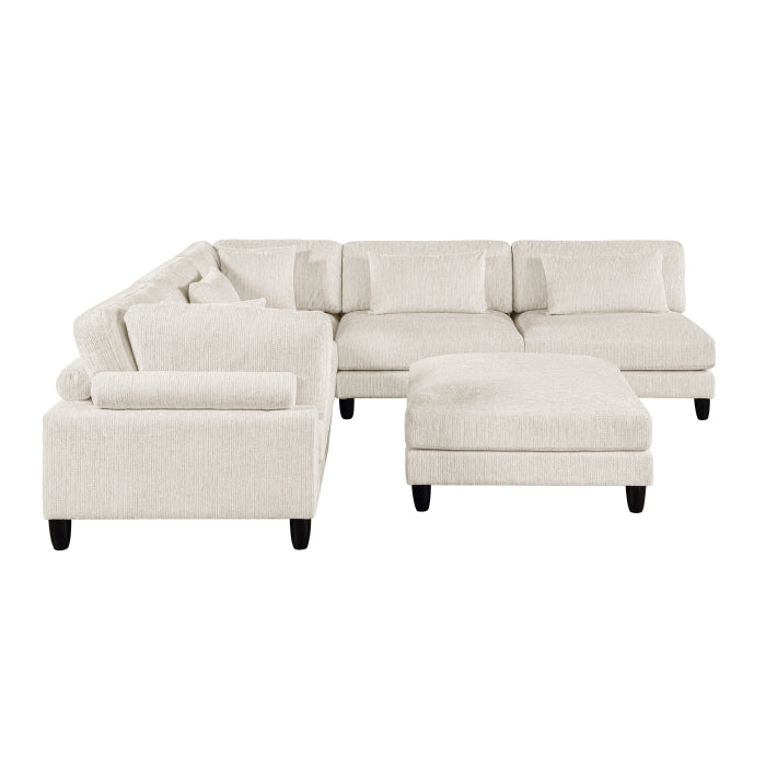 Homelegance 9688NBE-63CR2ACOT  6 pc Robstown beige textured microfiber fabric modular sectional sofa with ottoman and wood legs