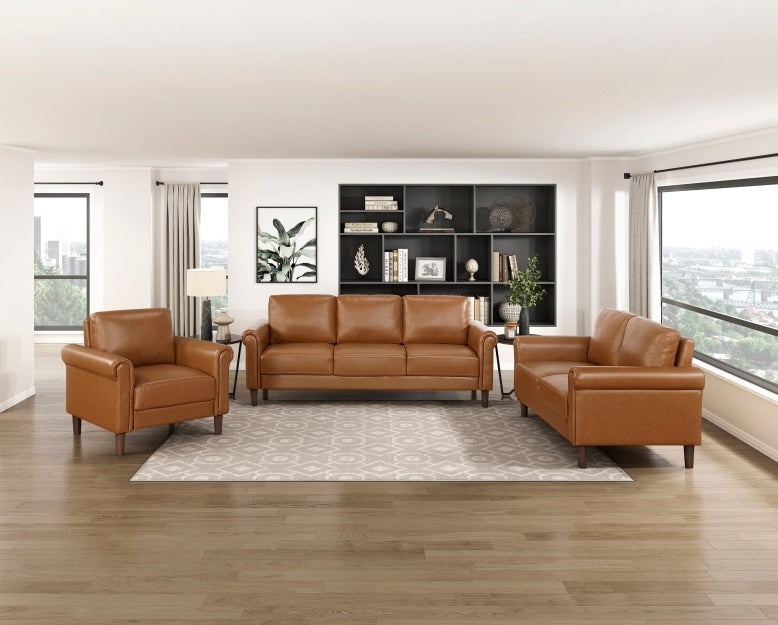 Homelegance Hector Brown Faux Leather Sofa and Love Seat Set with Rounded Arms – 9690BRW-SL