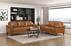 Homelegance Hector Brown Faux Leather Sofa and Love Seat Set with Rounded Arms – 9690BRW-SL