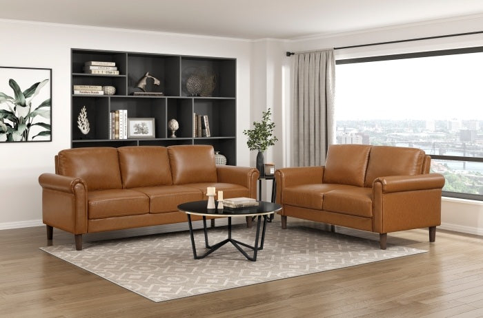 Homelegance 9690BRW-SL 2 pc Hector brown faux leather sofa and love seat set rounded arms