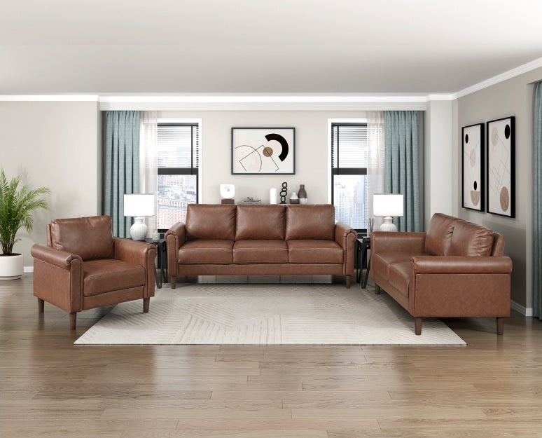 Homelegance 9690CHC-SL 2 pc Hector chocolate brown faux leather sofa and love seat set rounded arms