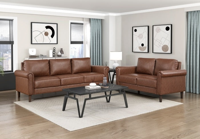 Homelegance 9690CHC-SL 2 pc Hector chocolate brown faux leather sofa and love seat set rounded arms