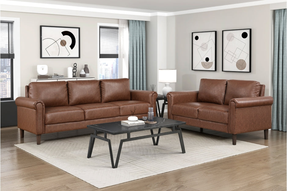 Homelegance 9690CHC-SL 2 pc Hector chocolate brown faux leather sofa and love seat set rounded arms