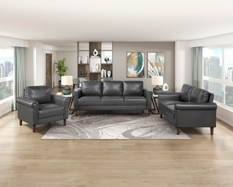 Homelegance 9690DGY-SL 2 pc Hector dark grey faux leather sofa and love seat set rounded arms