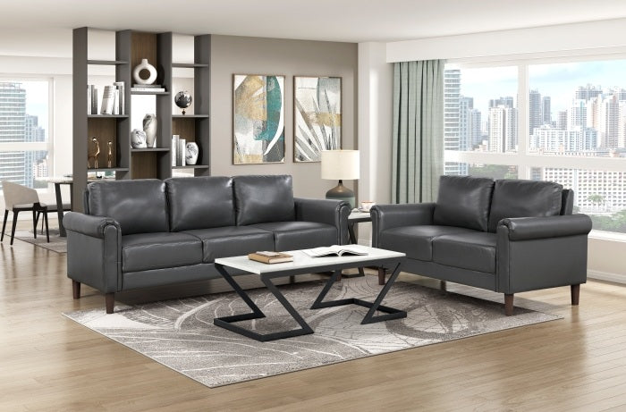 Homelegance Hector Dark Grey Faux Leather Sofa and Love Seat Set with Rounded Arms – 9690DGY-SL