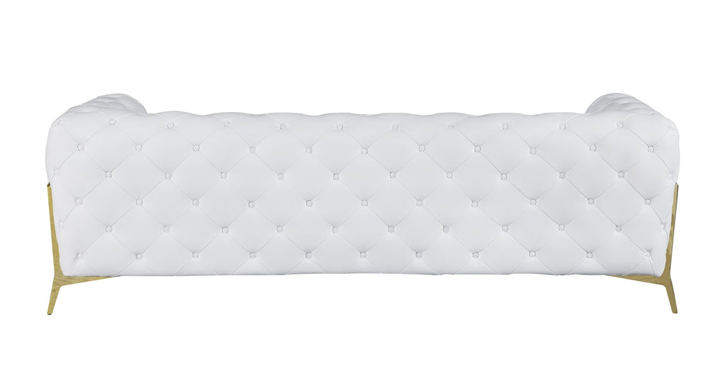 Global United 970WH-2PC 2 pc Divanitalia modern style white genuine leather sofa and love seat set all over tufting