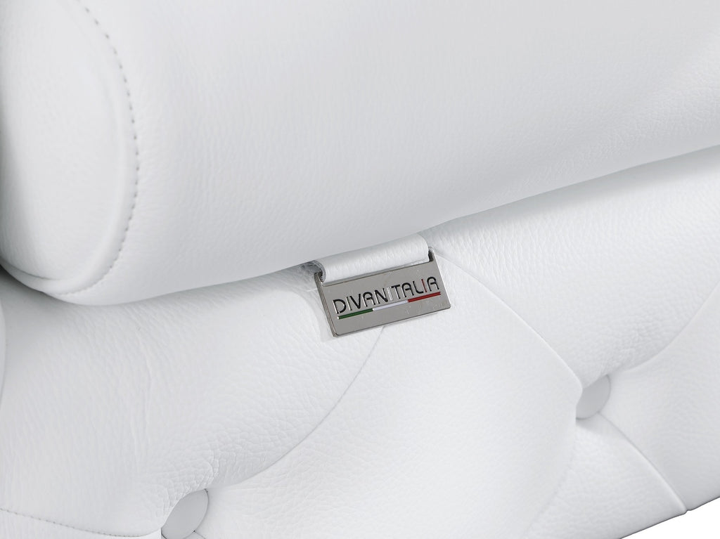 Global United 970WH-2PC 2 pc Divanitalia modern style white genuine leather sofa and love seat set all over tufting