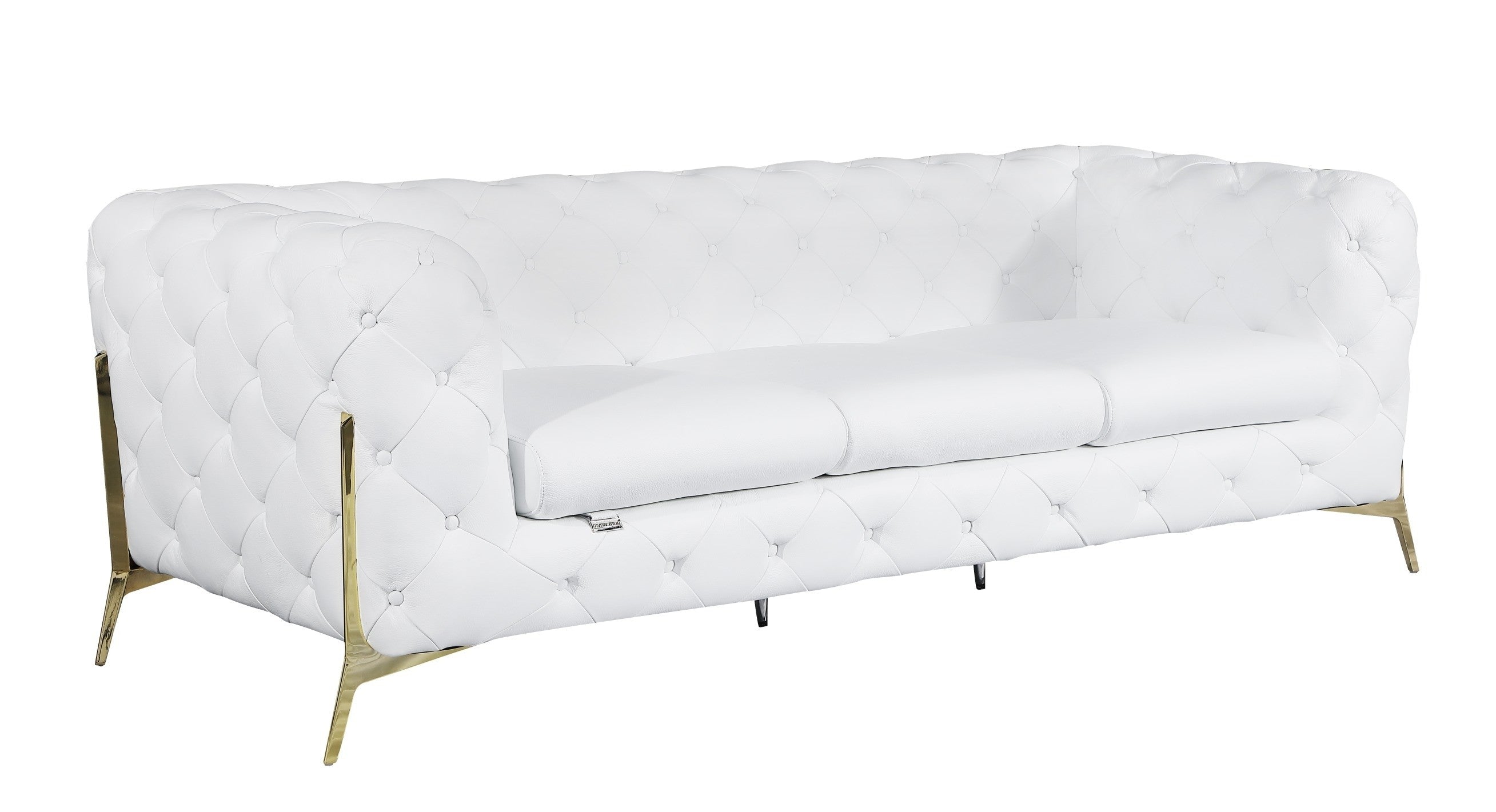 Global United 970WH-2PC 2 pc Divanitalia modern style white genuine leather sofa and love seat set all over tufting