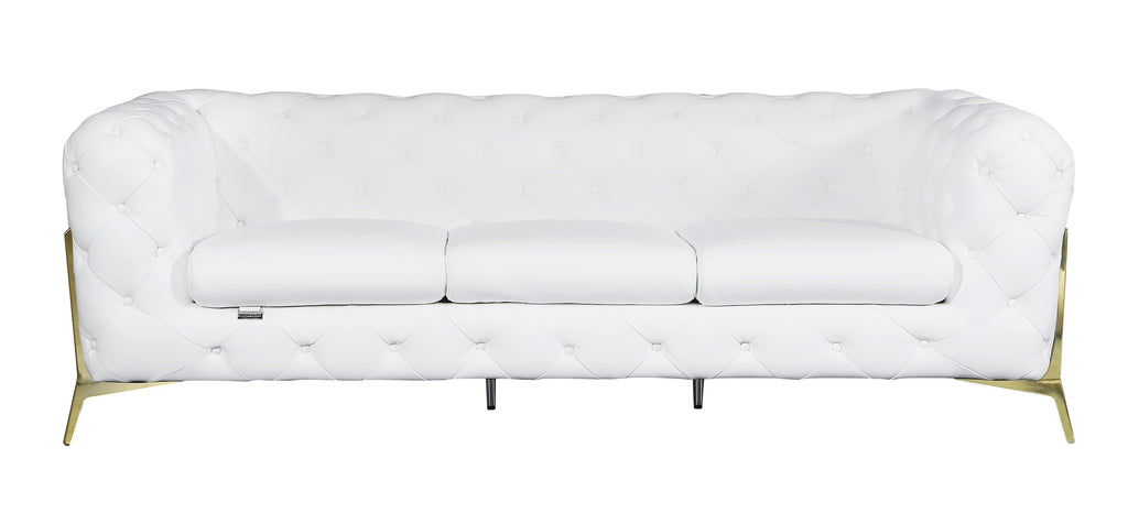 Global United 970WH-2PC 2 pc Divanitalia modern style white genuine leather sofa and love seat set all over tufting