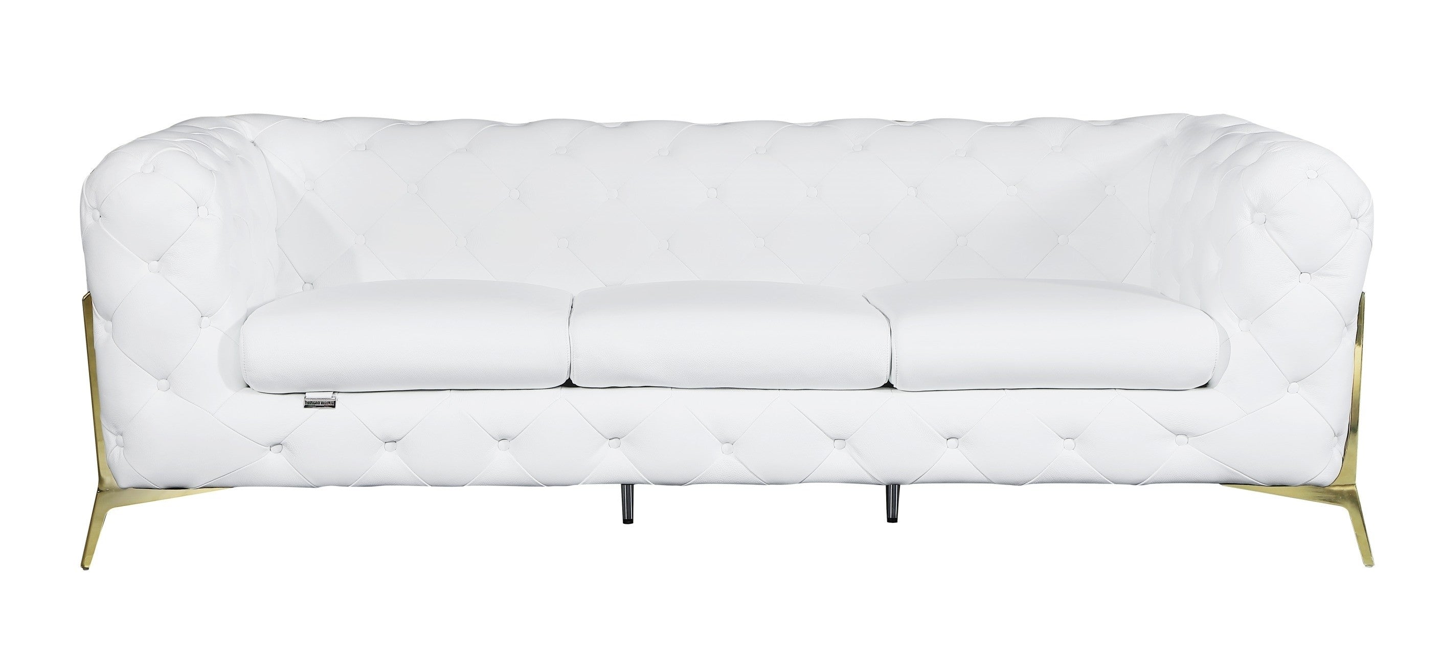 Global United 970WH-2PC 2 pc Divanitalia modern style white genuine leather sofa and love seat set all over tufting