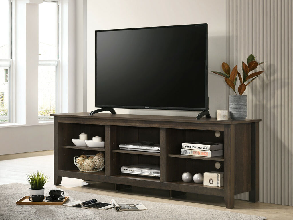 97005 Benito dark dusty oak finish wood entertainment center TV stand open shelves