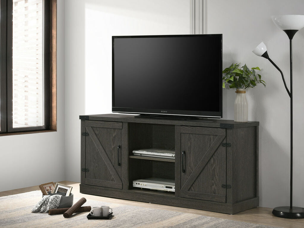 97007 Salma dusty dark oak finish wood farmhouse style entertainment center TV stand