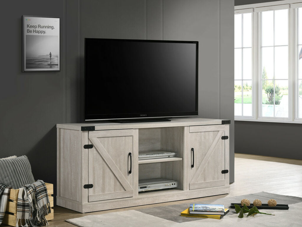 97008 Salma dusty grey oak finish wood farmhouse style entertainment center TV stand