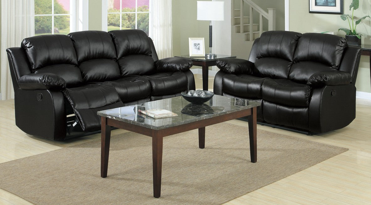 Homelegance 9700BLK-2PC 2 pc cranley black faux leather match double reclining sofa and love seat set