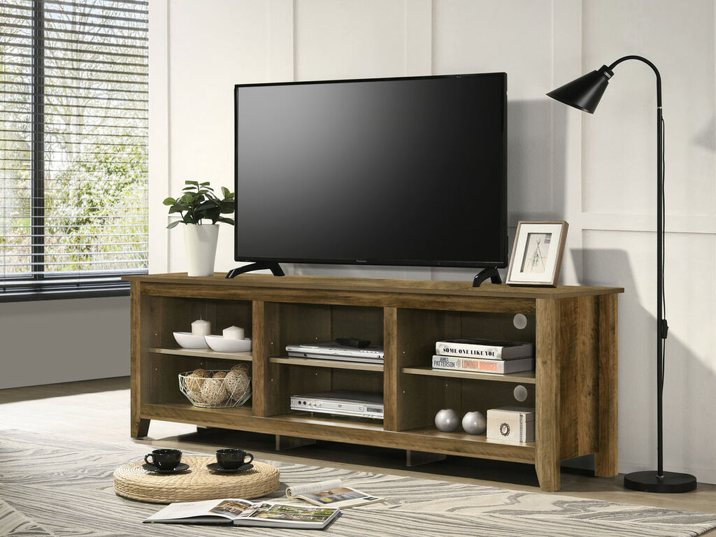 97011 Benito knotty oak finish wood entertainment center TV stand open shelves