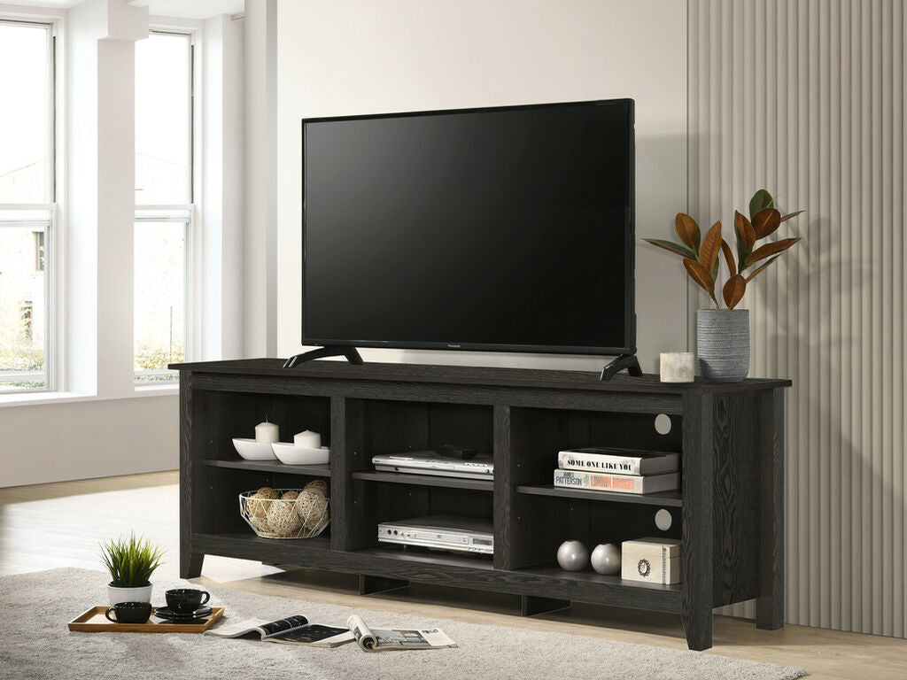 97012 Benito dark grey finish wood entertainment center TV stand open shelves