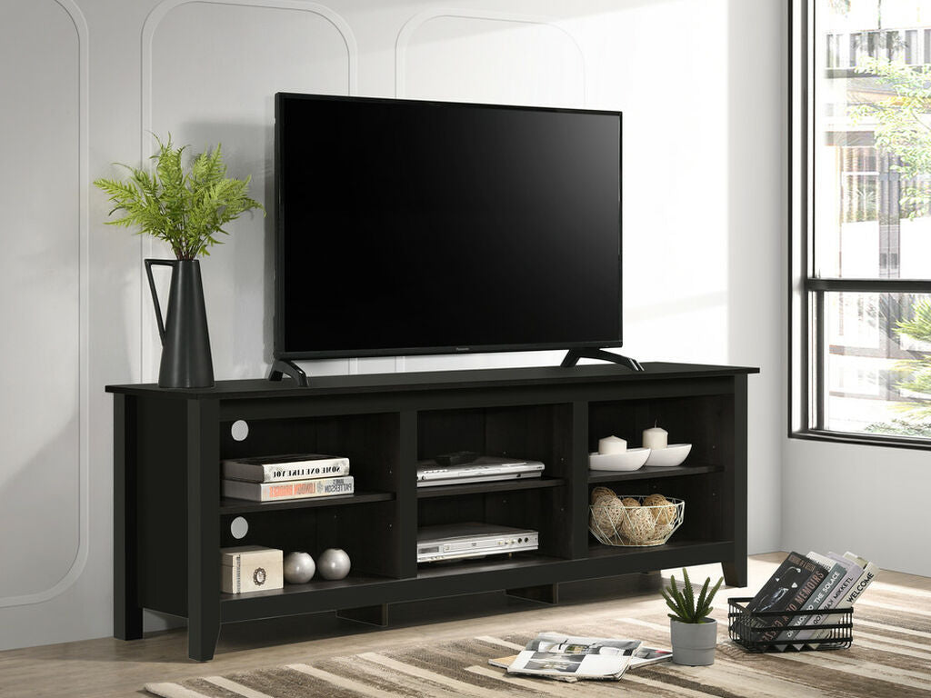 97013 Benito black finish wood entertainment center TV stand open shelves