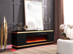 97024BK Tristan 70.5" wide high gloss black finish wood gold trim electric fireplace with color change LED and built in speakers