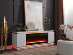 97024 Tristan 70.5" wide high gloss white finish wood gold trim electric fireplace with color change LED and built in speakers