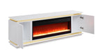 97024 Tristan 70.5" wide high gloss white finish wood gold trim electric fireplace with color change LED and built in speakers