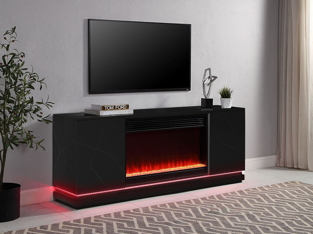 97025BK Clay 70.5" wide high gloss black finish wood LED trim electric fireplace with color change LED and built in speakers