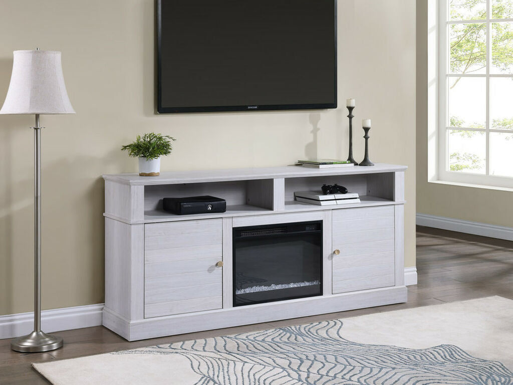 97031 Lucifer 70" wide white walnut finish wood LED accents electric fireplace with color change LED