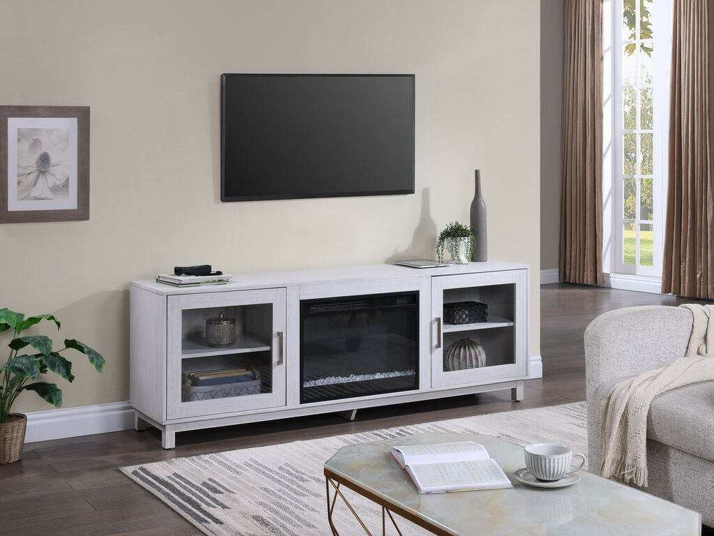 97032 Summit 70" wide white walnut finish wood LED accents electric fireplace with color change LED