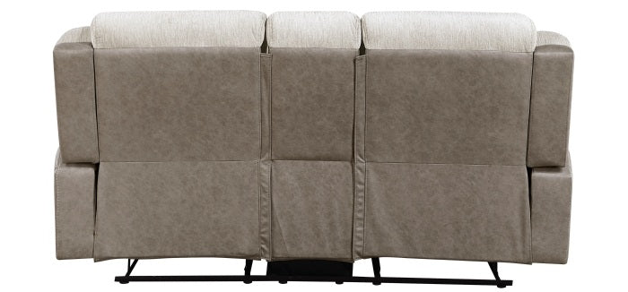 Homelegance 9703BE-2PC 2 pc Harriette two tone beige fabric upholstered double reclining sofa and love seat set with console