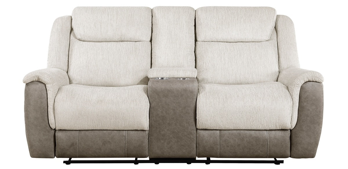 Homelegance 9703BE-2PC 2 pc Harriette two tone beige fabric upholstered double reclining sofa and love seat set with console