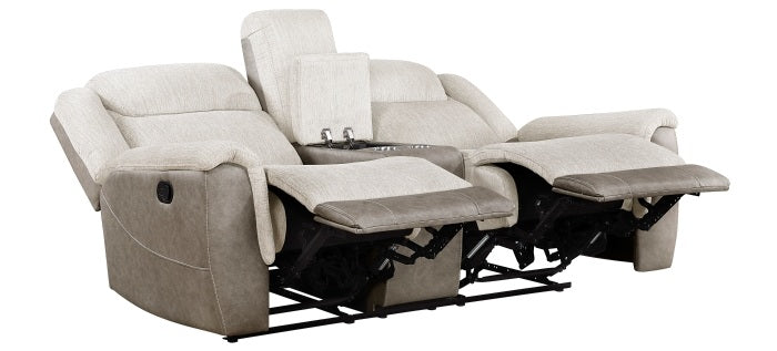 Homelegance 9703BE-2PC 2 pc Harriette two tone beige fabric upholstered double reclining sofa and love seat set with console