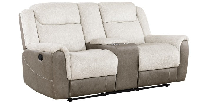 Homelegance 9703BE-2PC 2 pc Harriette two tone beige fabric upholstered double reclining sofa and love seat set with console