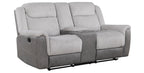 Homelegance 9703GY-2PC 2 pc Harriette two tone grey fabric upholstered double reclining sofa and love seat set with console