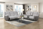 Homelegance 9703GY-2PC 2 pc Harriette two tone grey fabric upholstered double reclining sofa and love seat set with console
