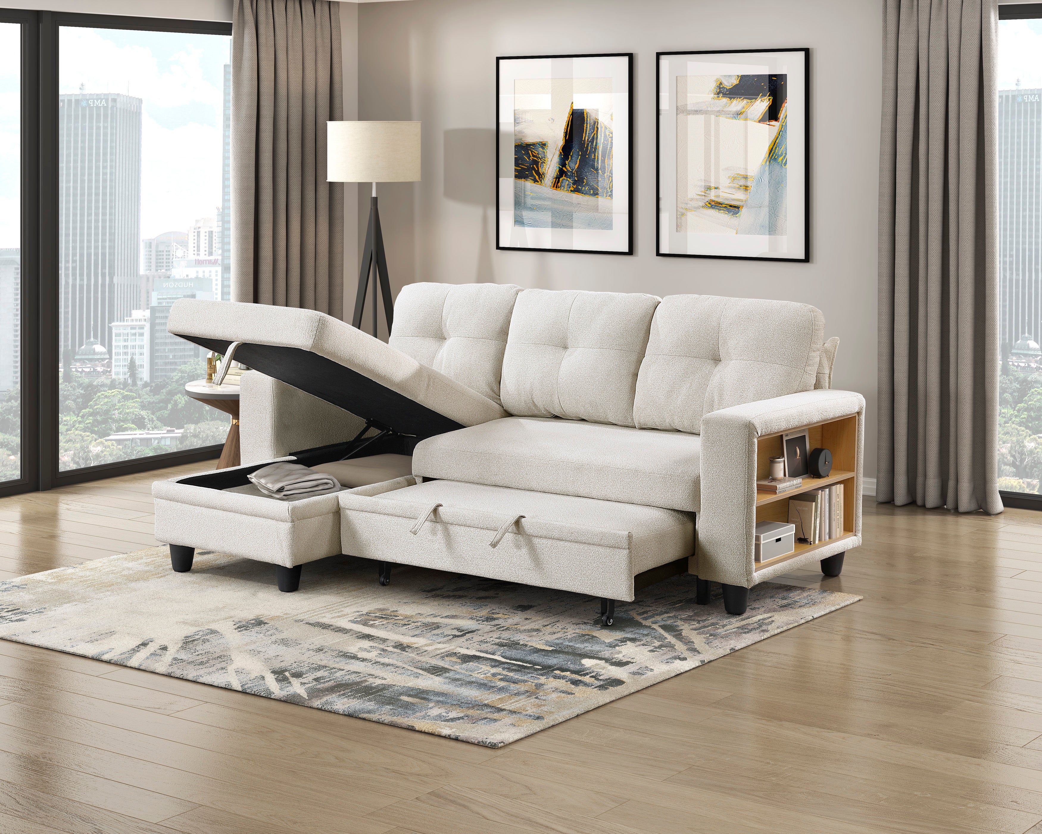Homelegance Morian Beige Boucle Sectional Sofa Reversible Storage Chaise – 9705BE-32AVC